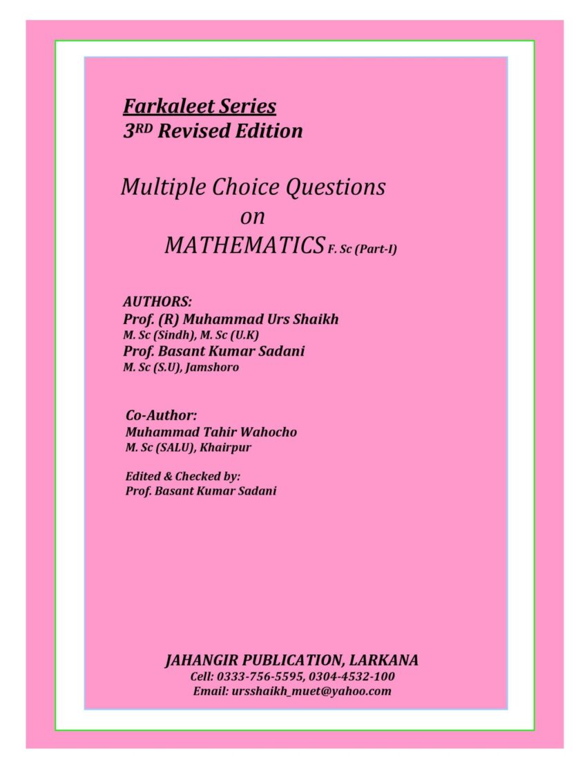 Multiple Choice Question on MATHEMATICS F. Sc (Part-I)